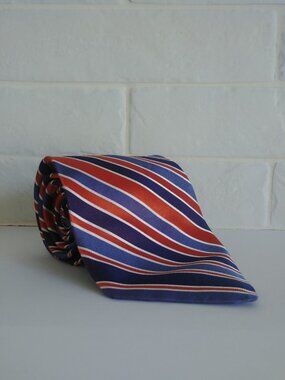 Tommy Hilfiger made in USA striped 100% silk tie blue orange stripes